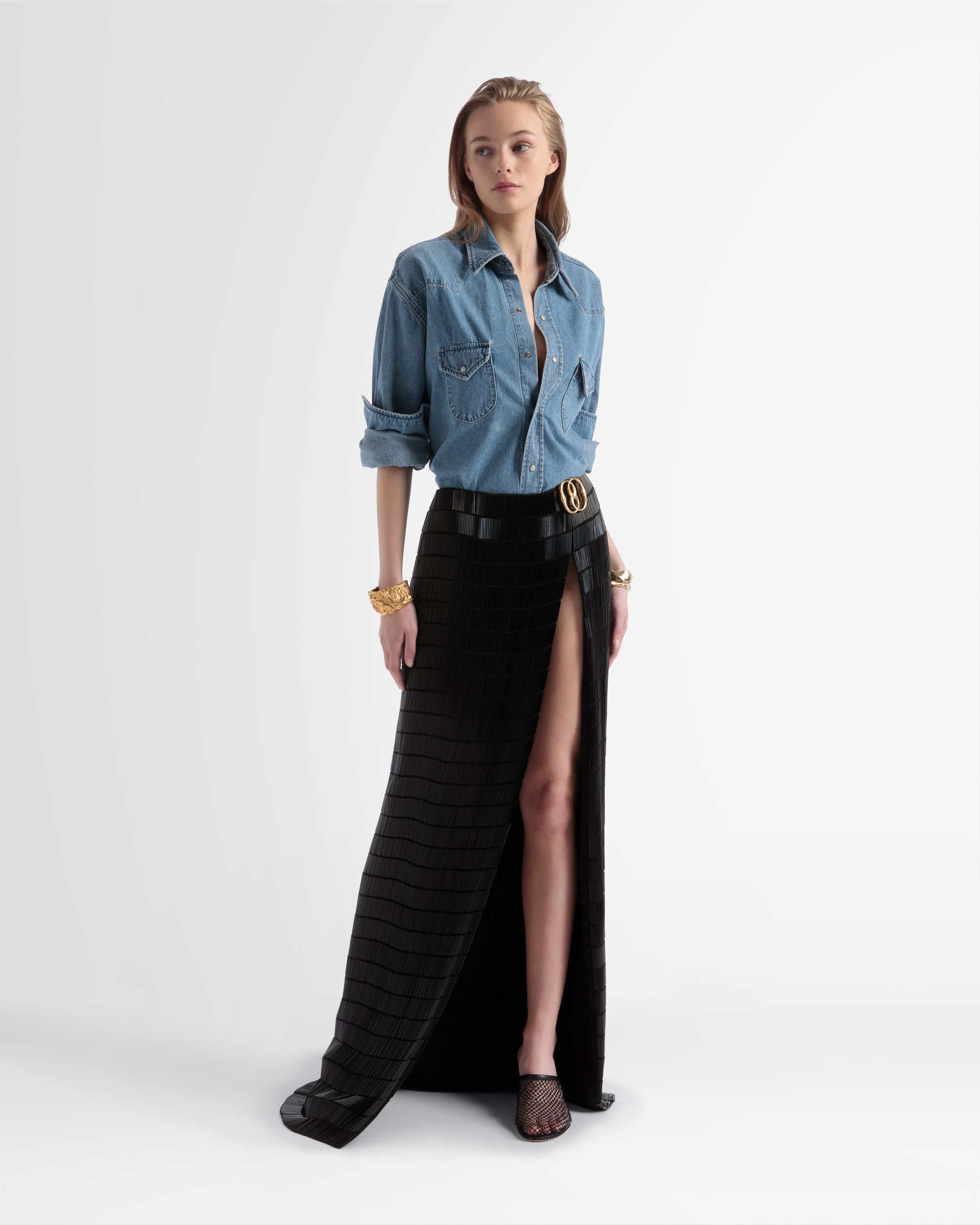 Side Split Silk Skirt In Black - Women's - Bally - 01