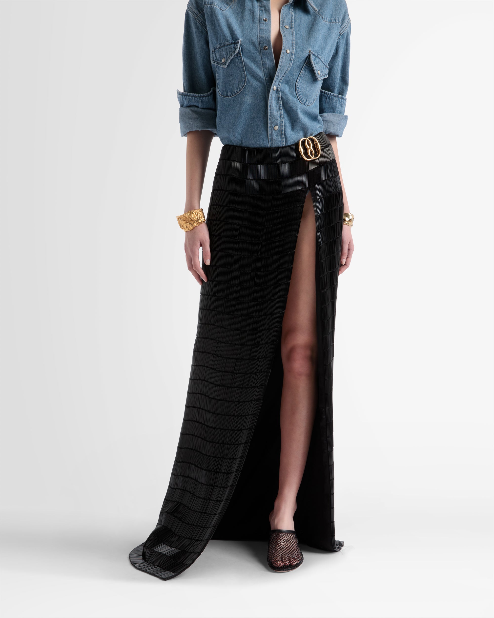 Side Split Silk Skirt In Black - Women's - Bally - 02