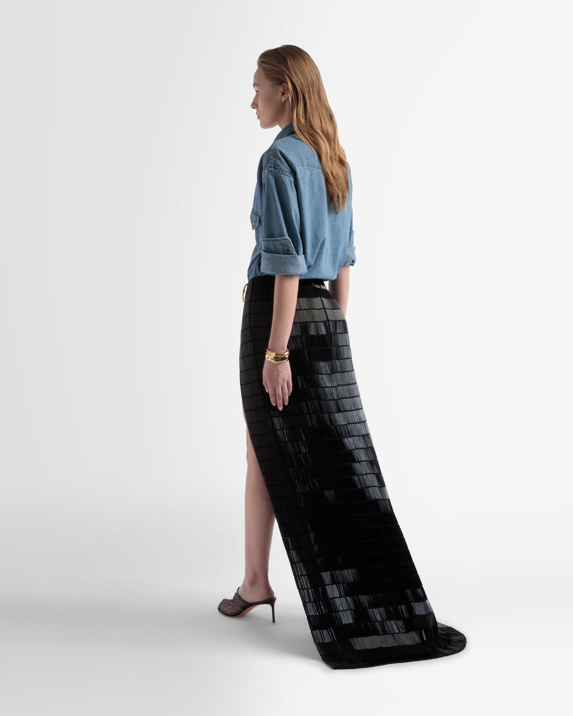 Side Split Silk Skirt In Black - Women's - Bally - 05