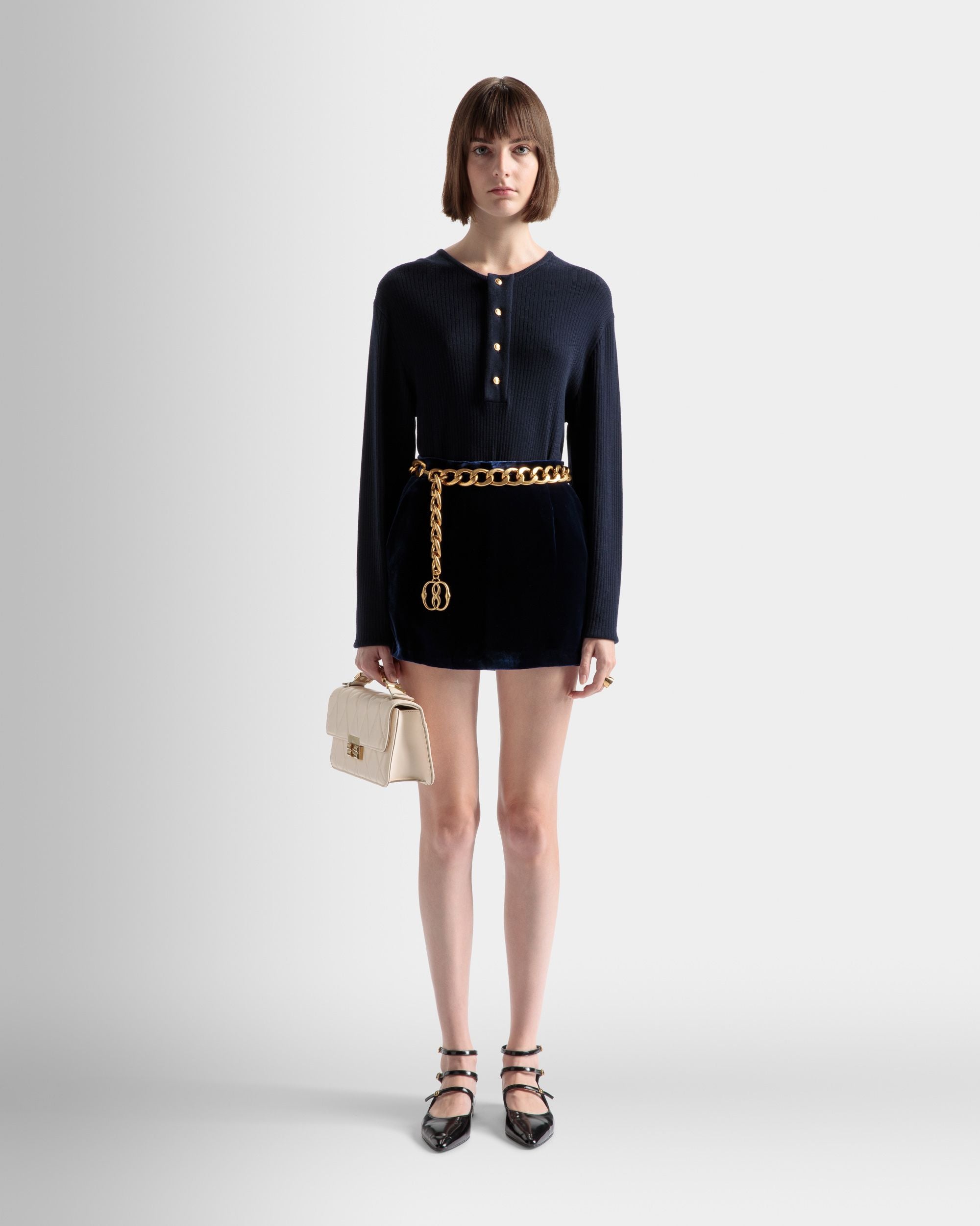 Mini Skirt In Marine Velvet - Women's - Bally - 02