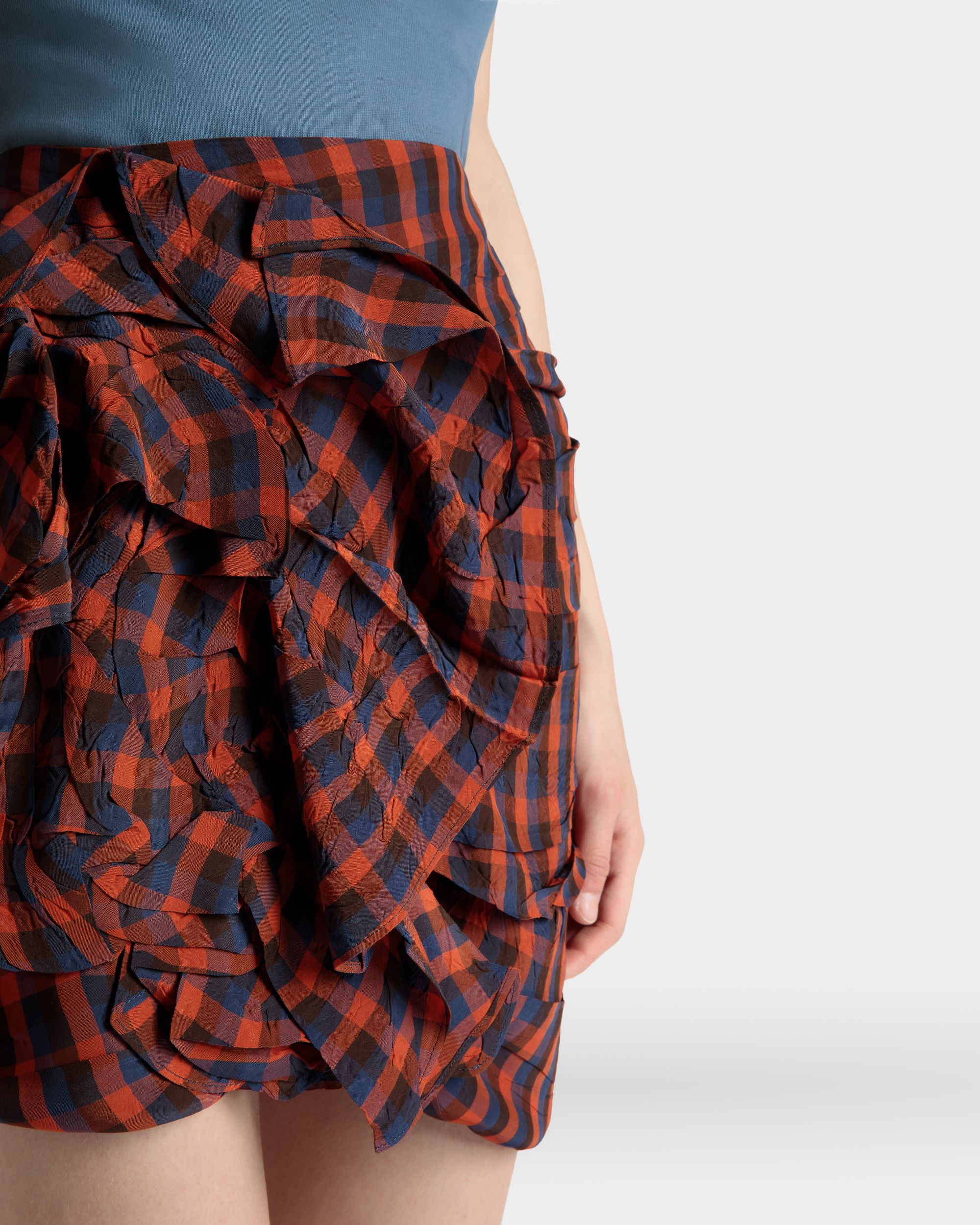 Printed Rouches Mini Skirt in Vichy Print Fluid Poplin - Women's - Bally - 04