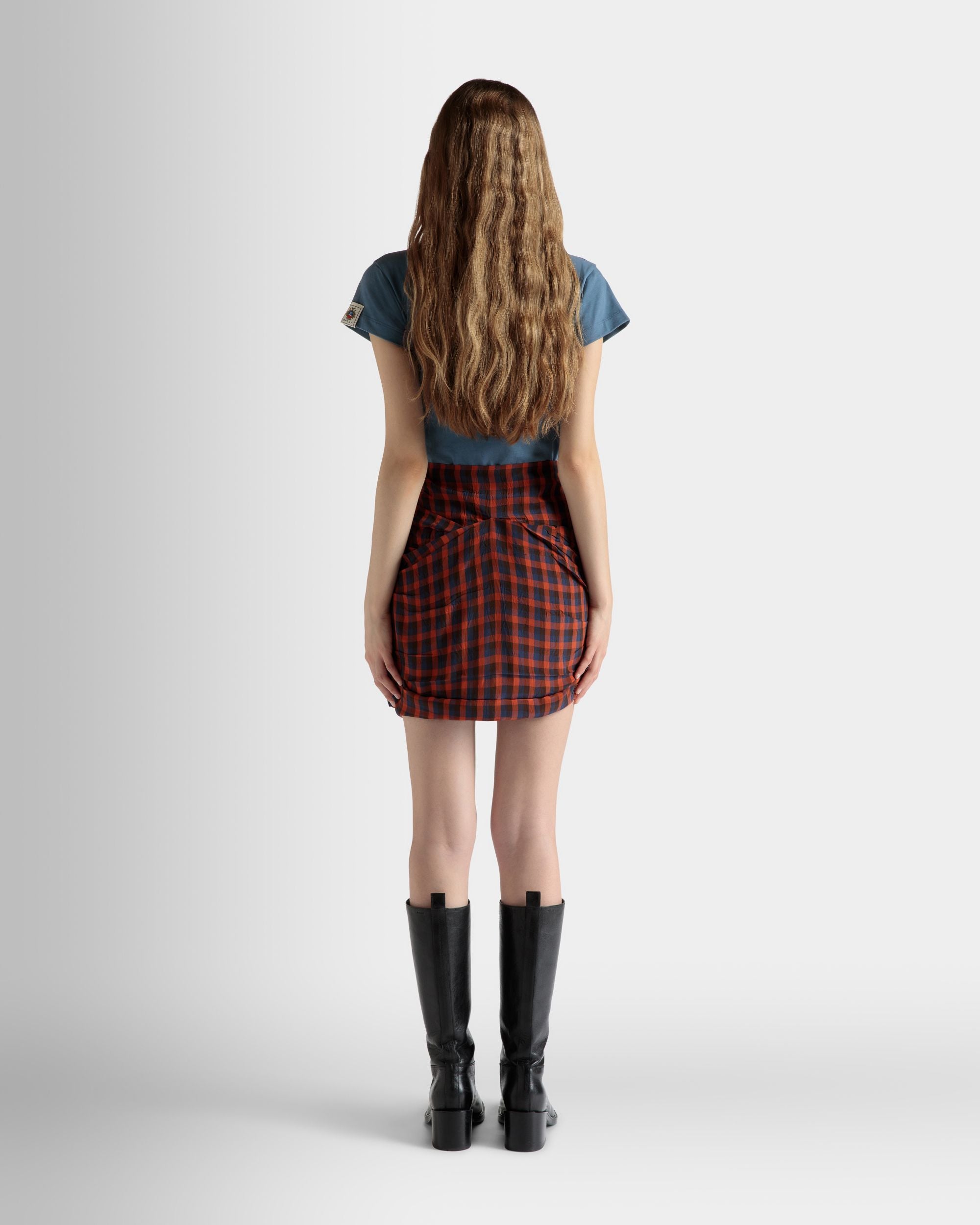 Printed Rouches Mini Skirt in Vichy Print Fluid Poplin - Women's - Bally - 06