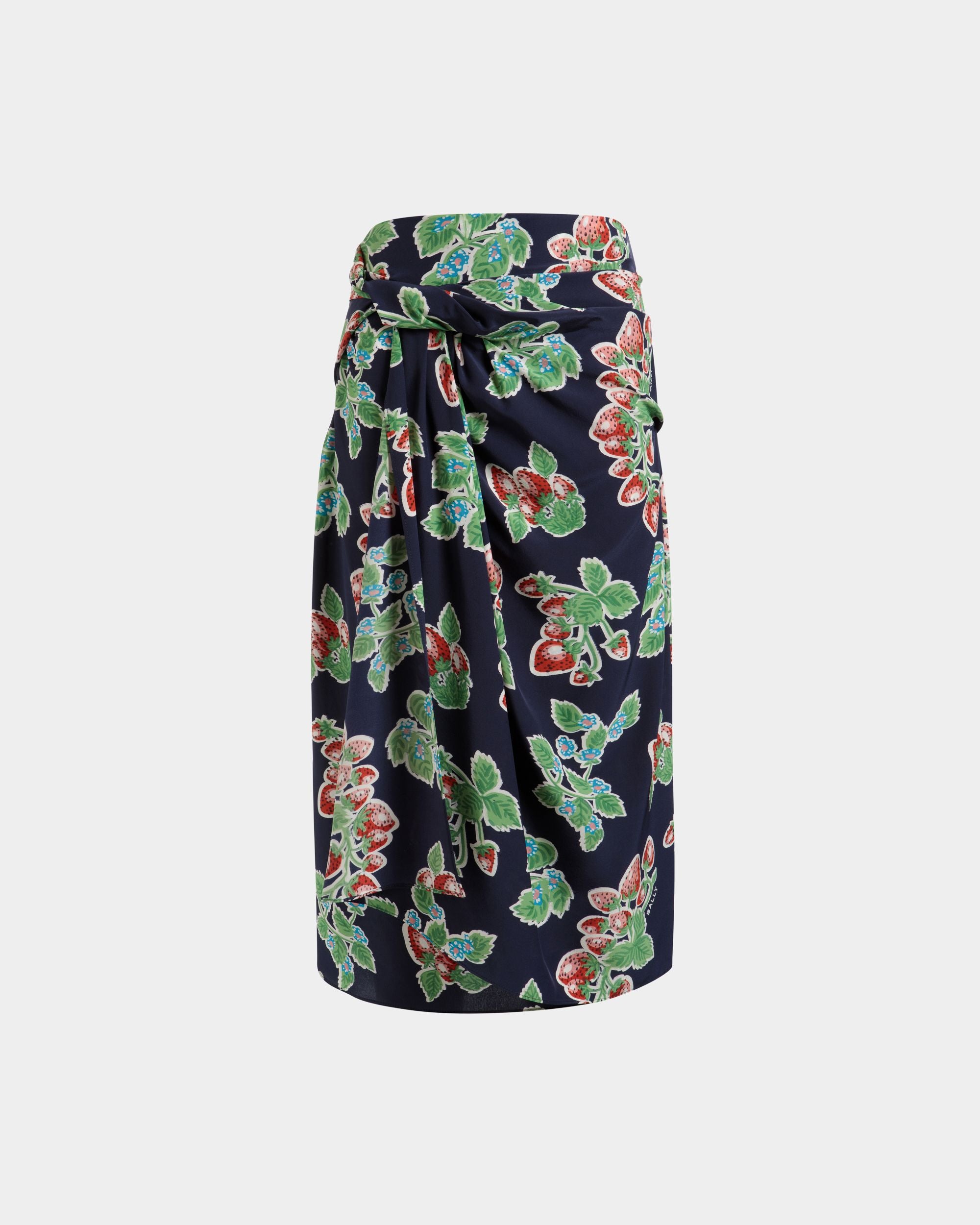 Printed Midi Skirt in Strawberry Print Silk - Women's - Bally - 01