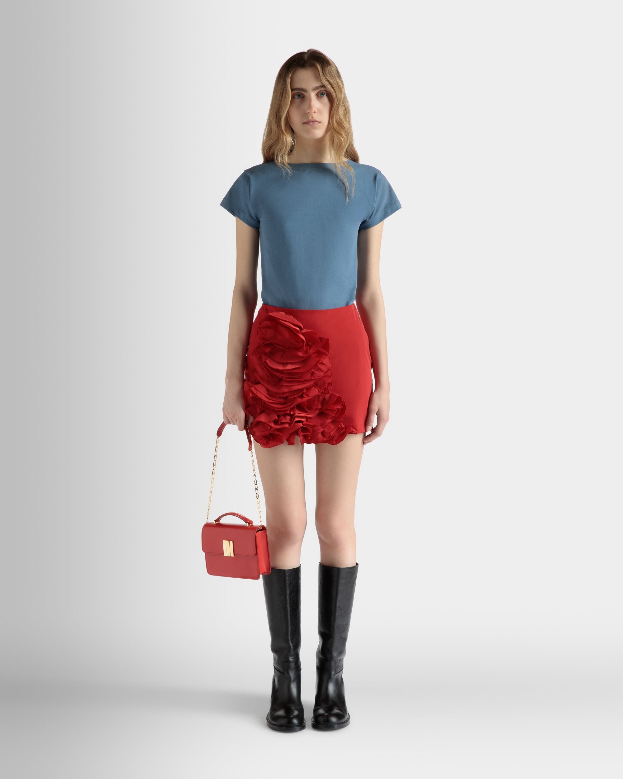 Rouches Mini Skirt in Candy Red Technical Duchesse - Women's - Bally - 02