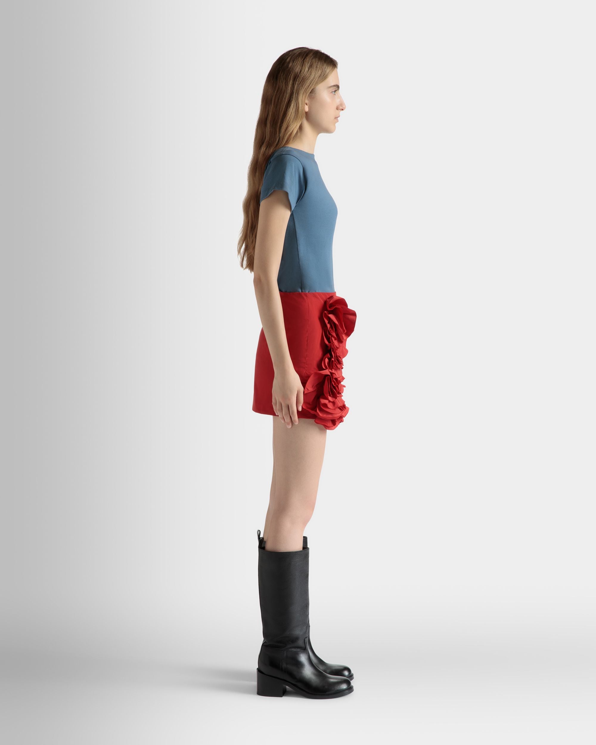 Rouches Mini Skirt in Candy Red Technical Duchesse - Women's - Bally - 05