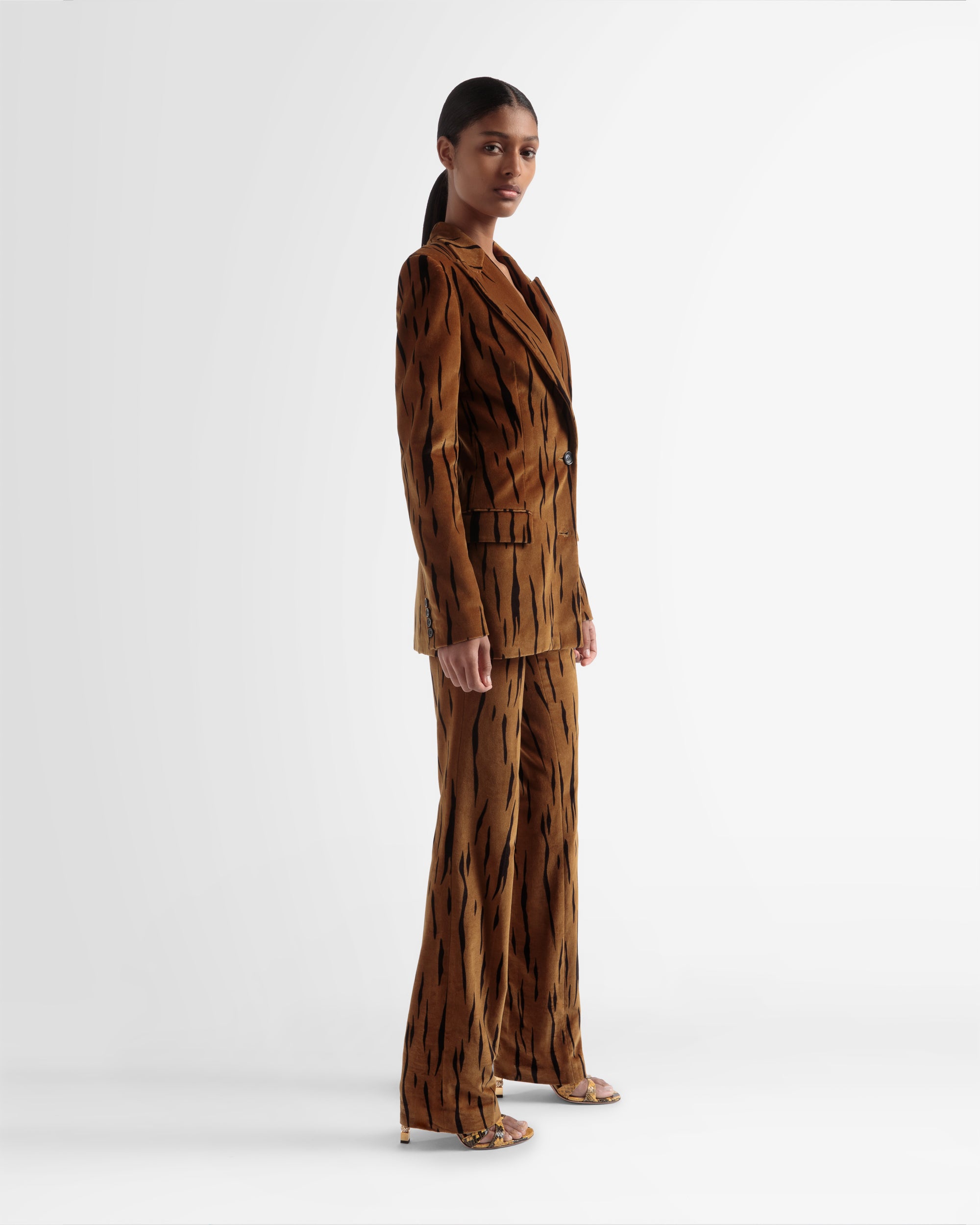 Velvet Printed Pants In Desert And Black - Women's - Bally - 01