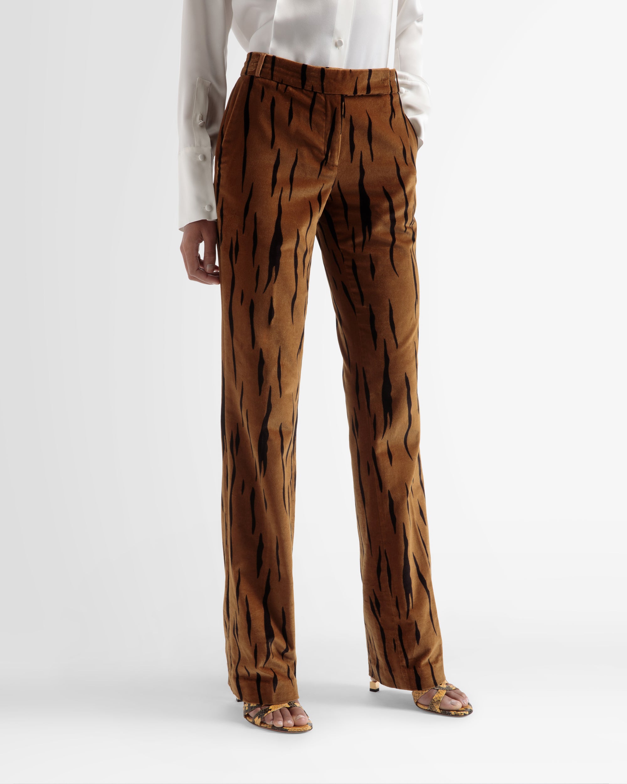 Velvet Printed Pants In Desert And Black - Women's - Bally - 02