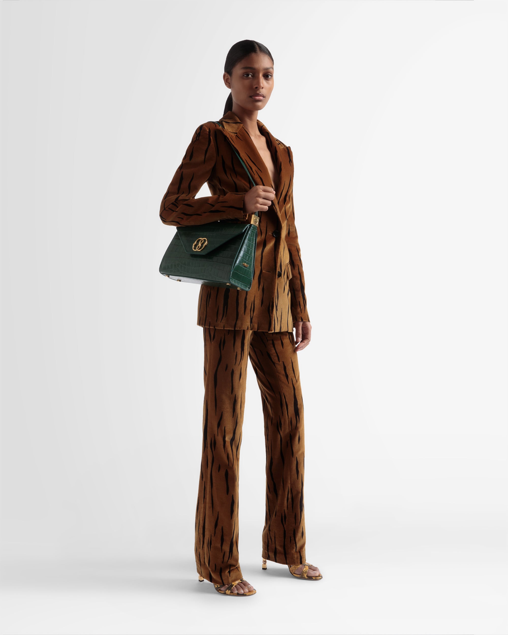 Velvet Printed Pants In Desert And Black - Women's - Bally - 04