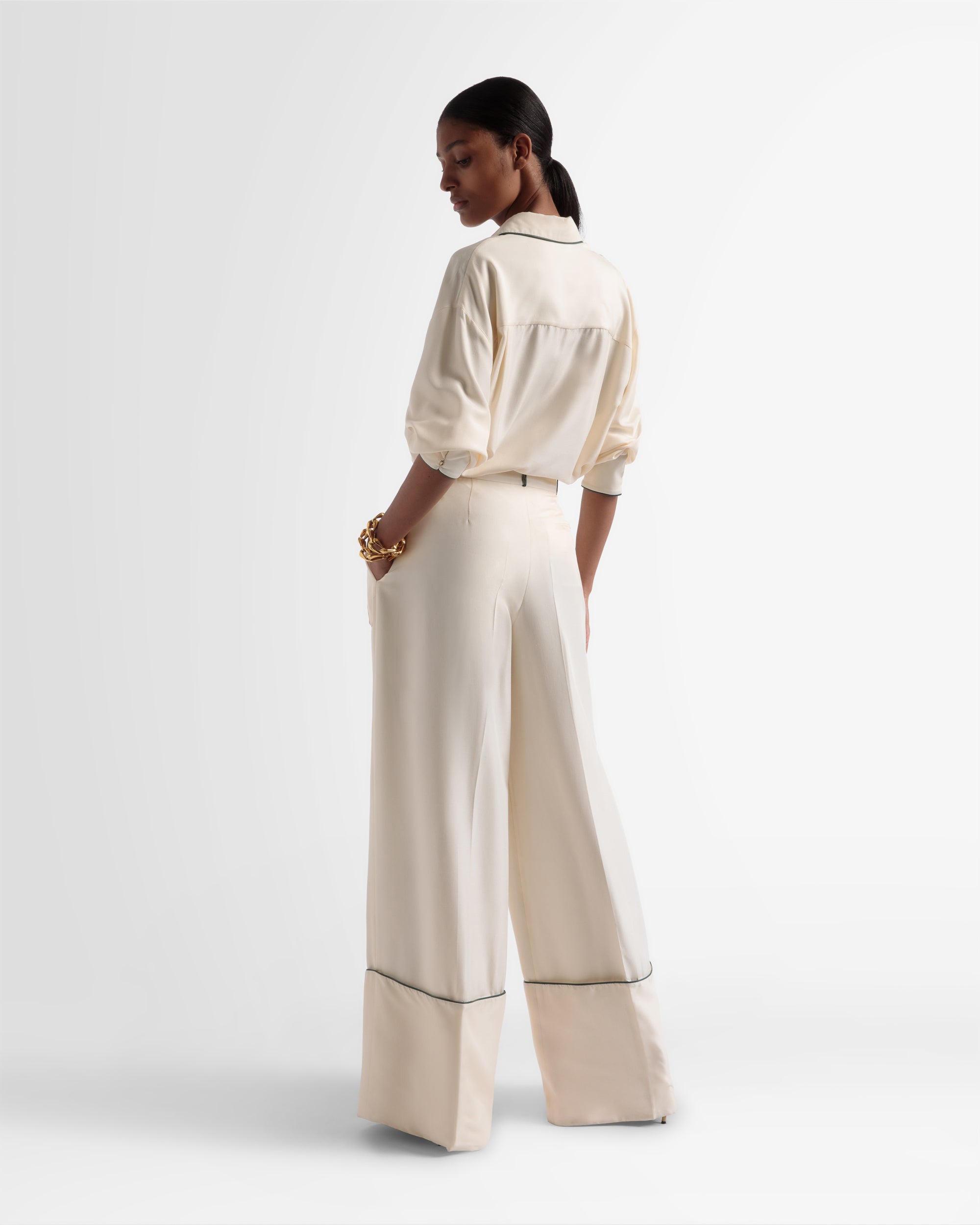 Wide Leg Silk Pants In Bone - Women's - Bally - 05