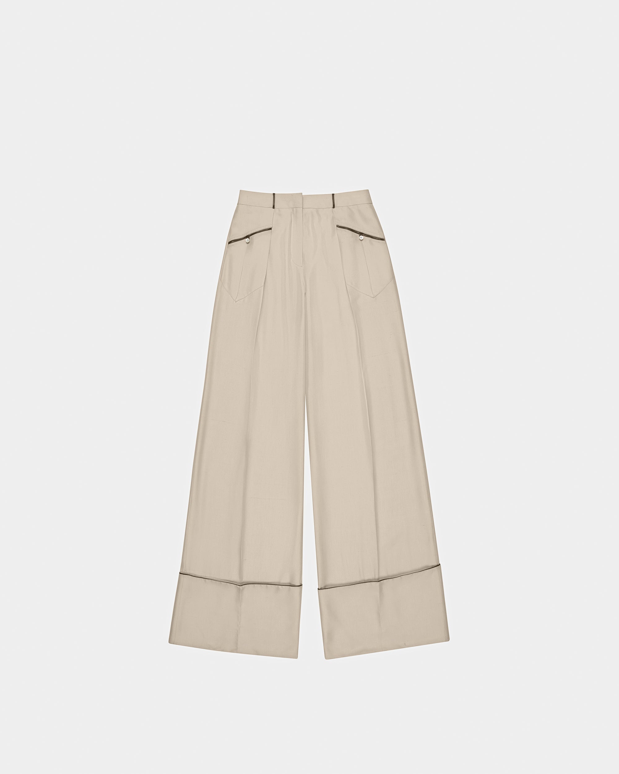 Wide Leg Silk Pants In Bone - Women's - Bally - 06