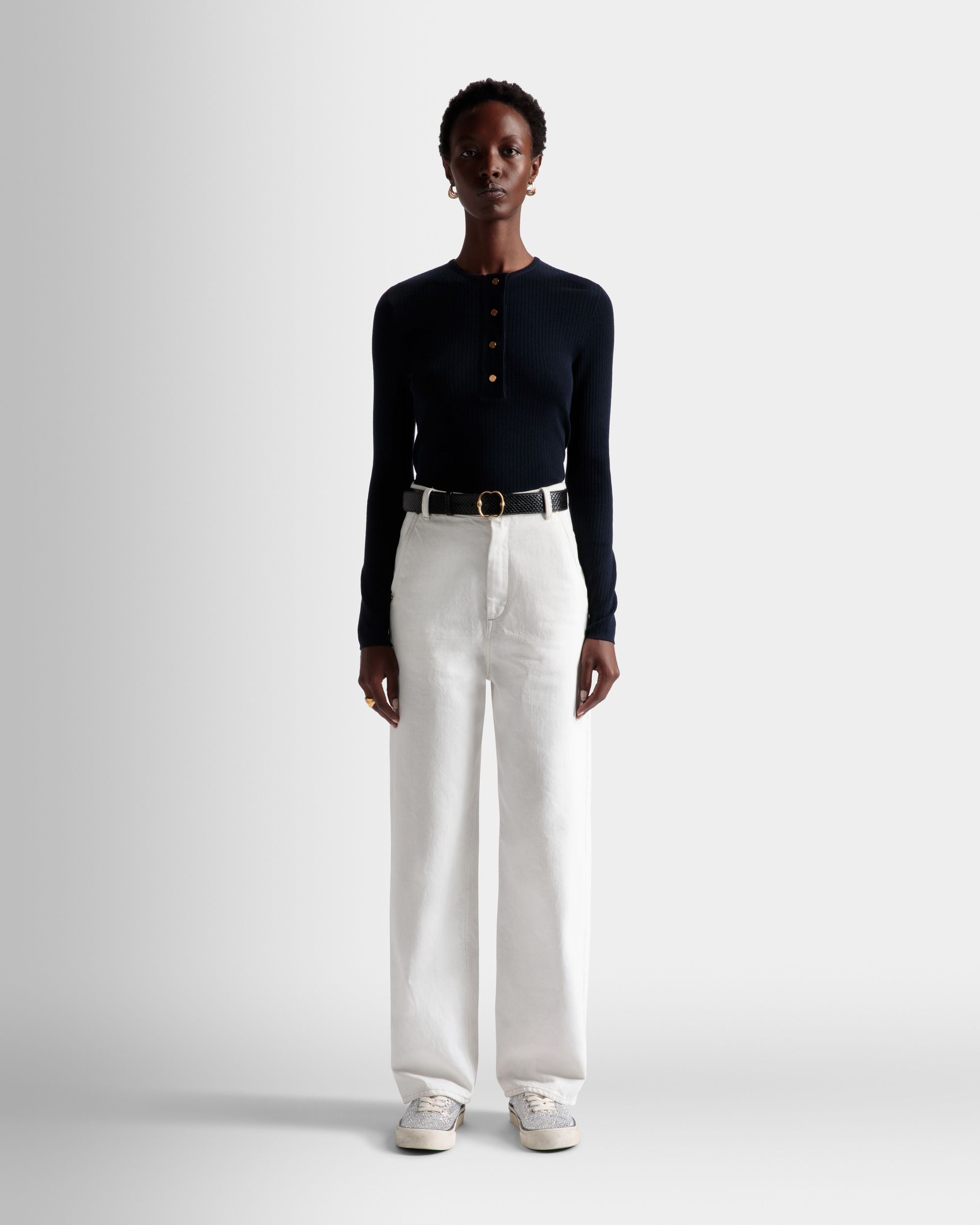 Bleached Jeans In Bone Denim - Women's - Bally - 02