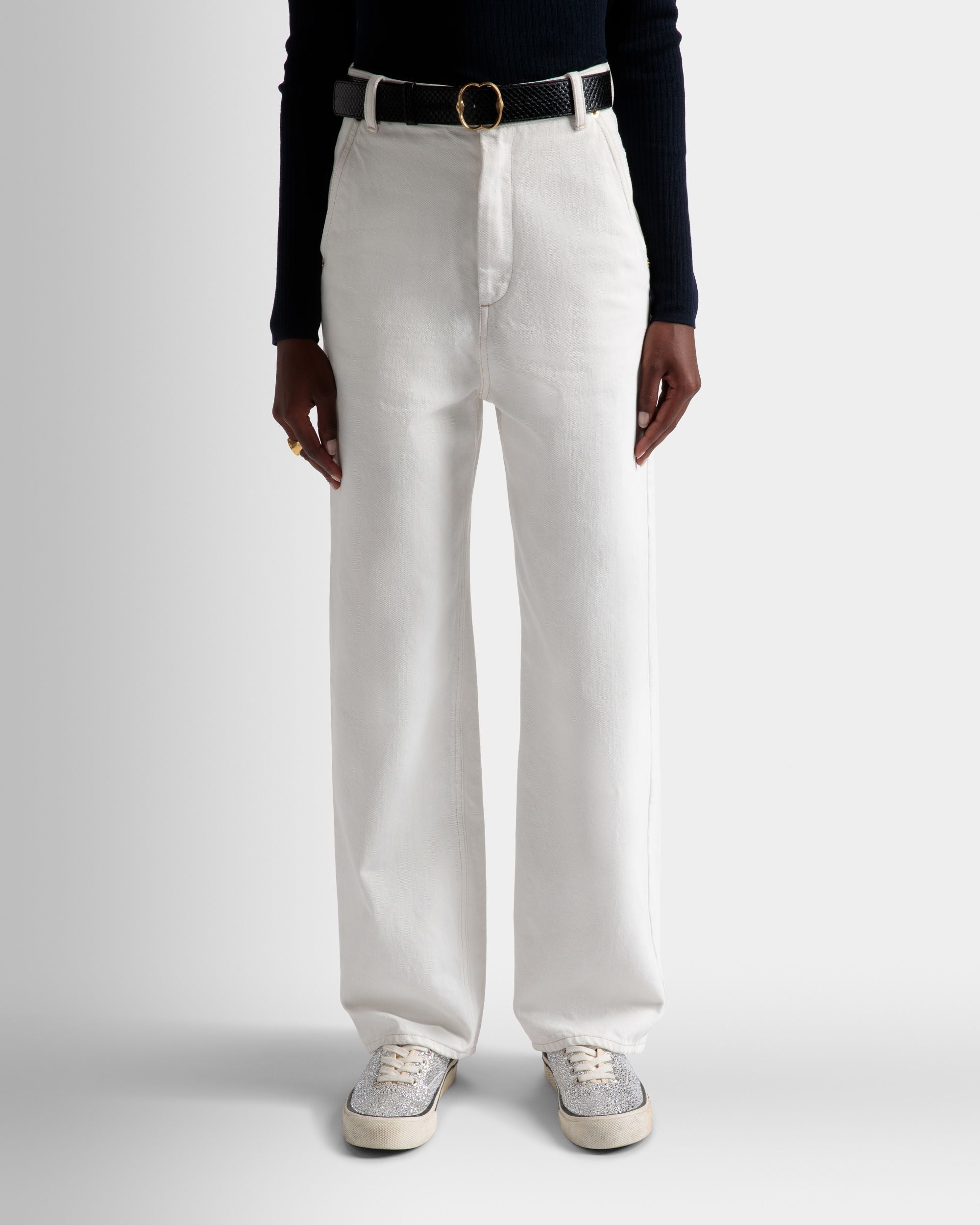 Bleached Jeans In Bone Denim - Women's - Bally - 03