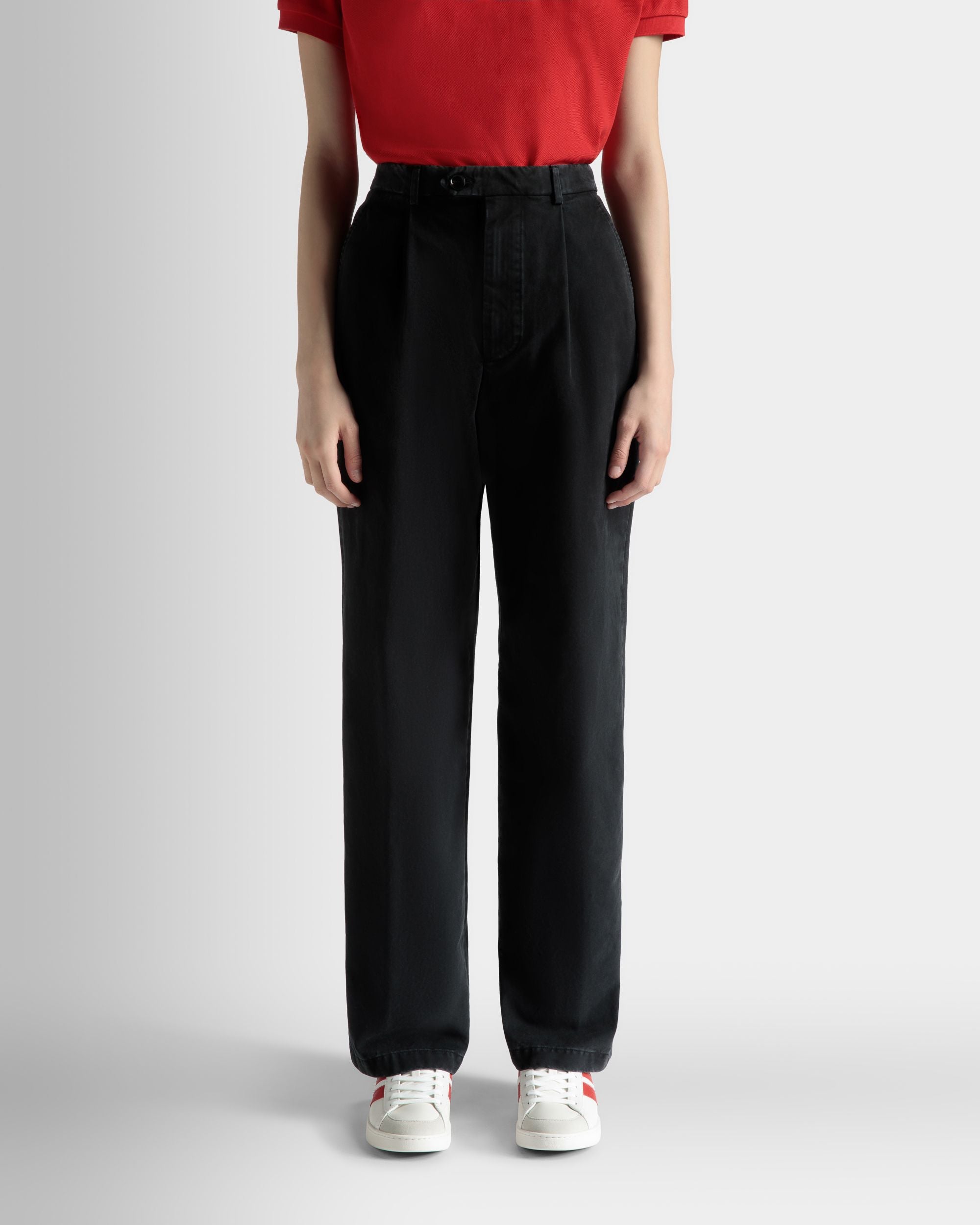 Pleated Pants in Black Washed Cotton - Women's - Bally - 03