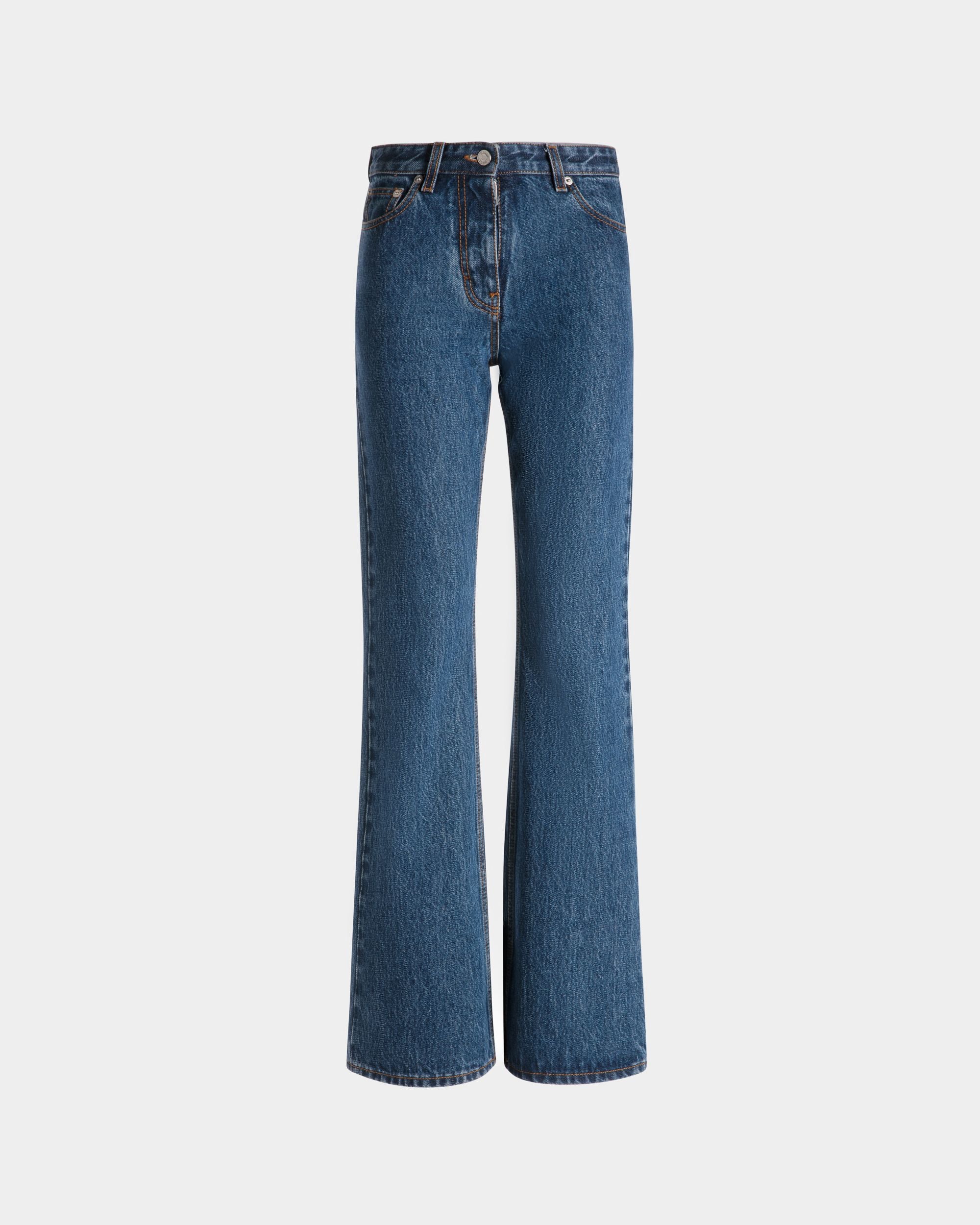 Flared Denim Pants in Medium Blue Cotton - Women's - Bally - 01
