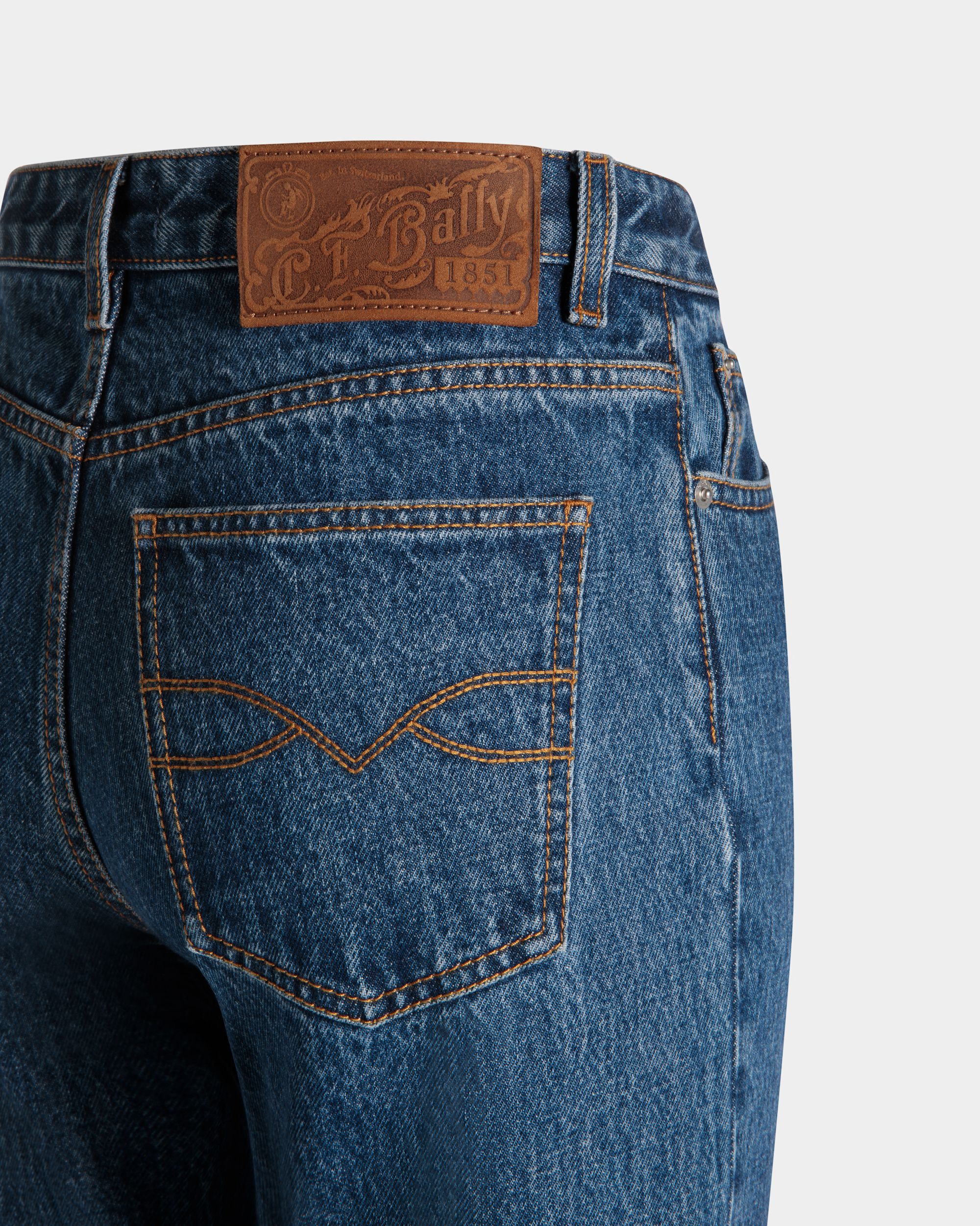 Flared Denim Pants in Medium Blue Cotton - Women's - Bally - 04