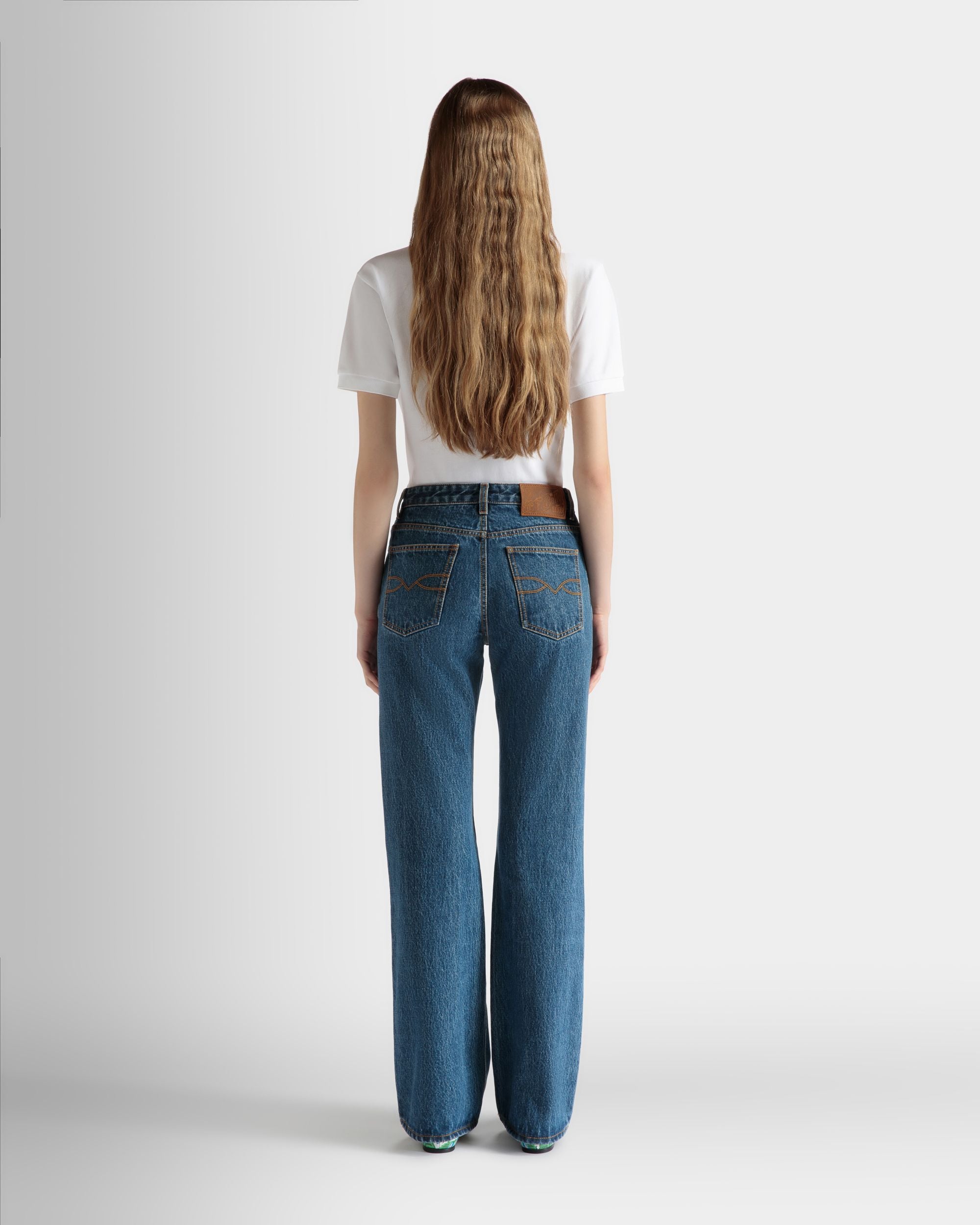 Flared Denim Pants in Medium Blue Cotton - Women's - Bally - 06